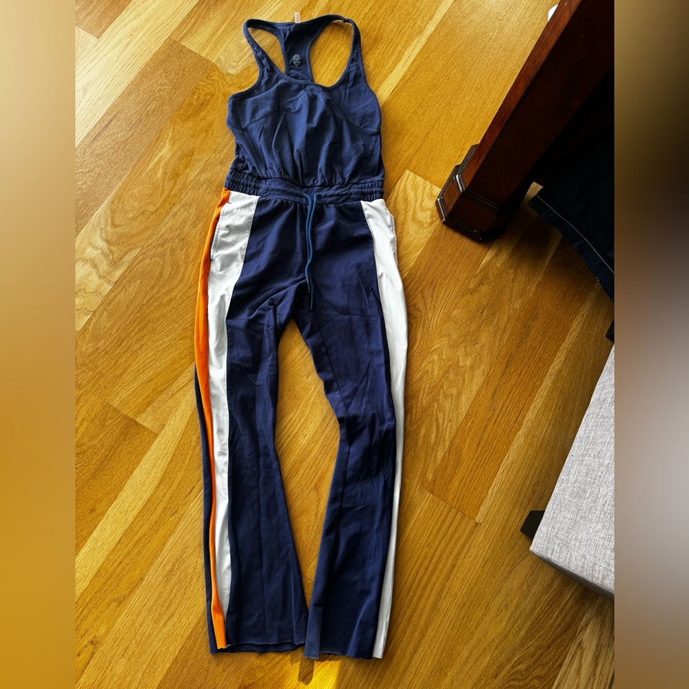 FP Movement by Free People Navy Jumpsuit with Orange and White striping XS - Picture 3 of 7